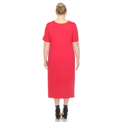 Plus Size Short Sleeve Pocket Swing Midi Dress