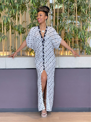 KAI Dolman Short Sleeve Button Down Maxi Dress