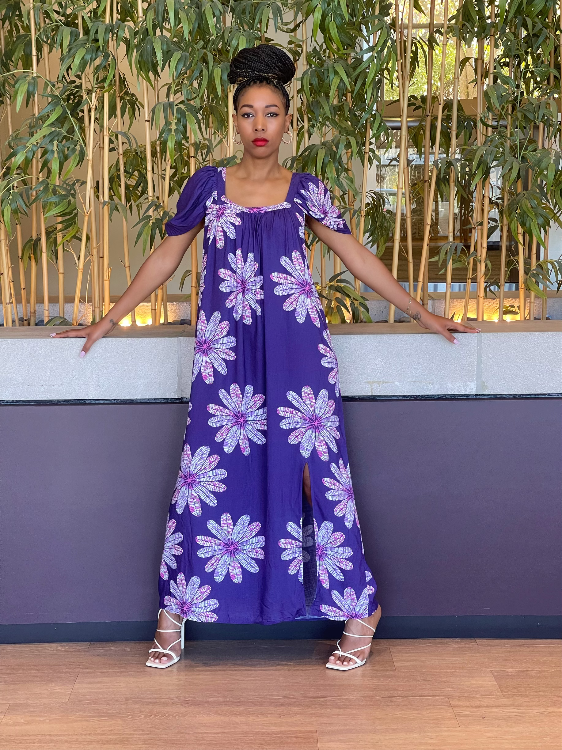  ChicNiCity POPPI Tulip Sleeve Flowy Maxi Dress 1 - PURPLE - Bonton