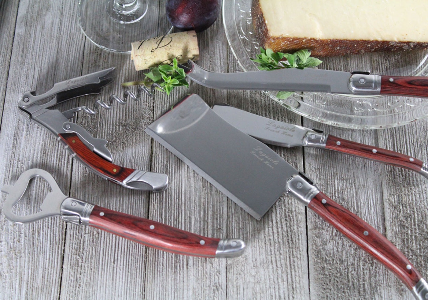  French Home Laguiole 5 Piece Cheese Knife and Wine Opener Set With Pakkawood Handles - Default Title - Bonton