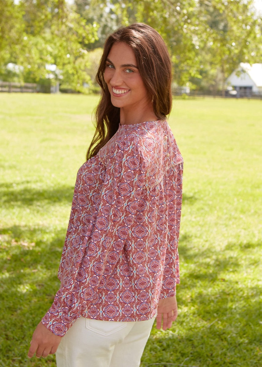  Cabana Life Camden Geo Long Sleeve Top - S - Bonton
