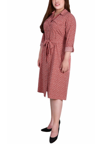 Plus Size Long Sleeve Roll Tab Shirtdress