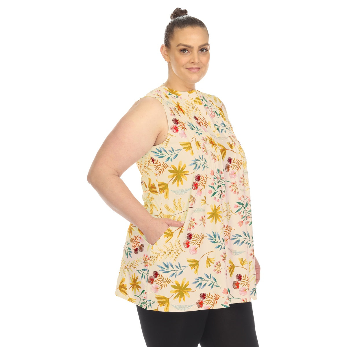  White Mark Plus Size Floral Sleeveless Tunic Top - 1X - Bonton