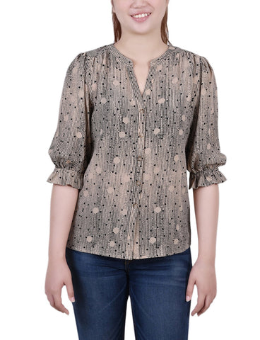 Petite Elbow Sleeve Y Neck Blouse
