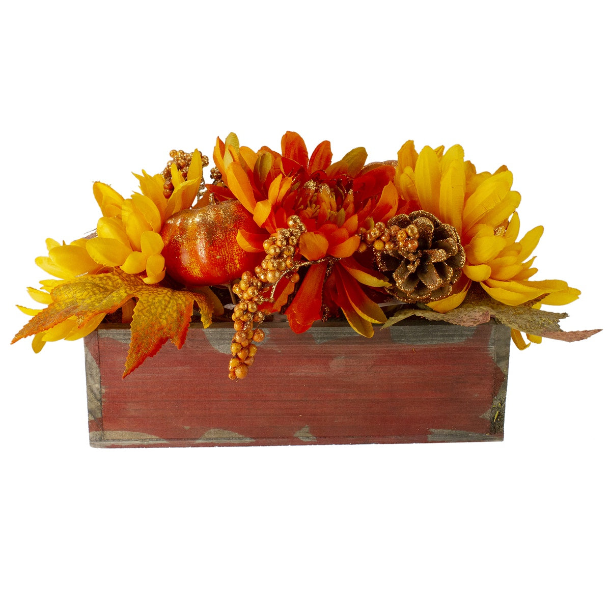  Northlight Autumn Harvest Glitter Floral Arrangement in Rustic Wooden Box Centerpiece - 14