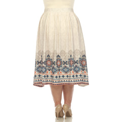 Plus Size Pleated Skirt With Border Prints