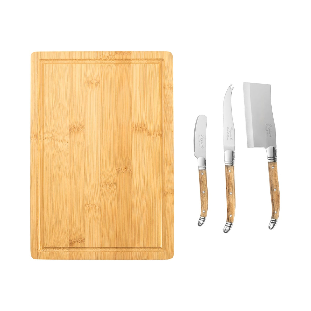  French Home 3 Piece Connoisseur Laguiole Olive Wood Cheese Knives and Bamboo Cheese Board - Default Title - Bonton