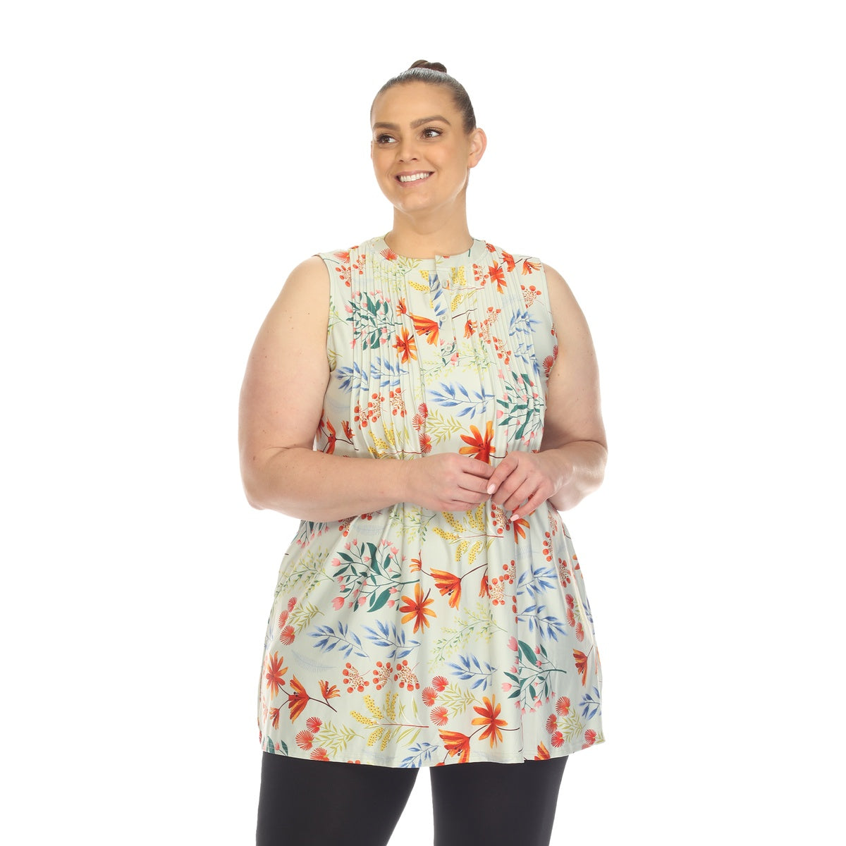  White Mark Plus Size Floral Sleeveless Tunic Top - 1X - Bonton