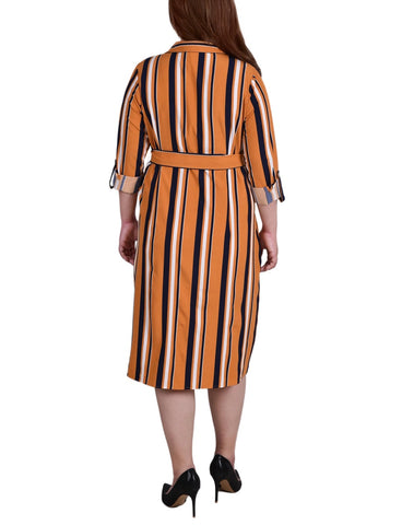 Plus Size Long Sleeve Roll Tab Shirtdress