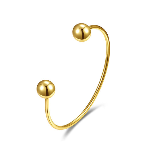 Teens 14k Gold Plated Ball Capped Open Cuff Bangle Bracelet