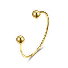 Teens 14k Gold Plated Ball Capped Open Cuff Bangle Bracelet