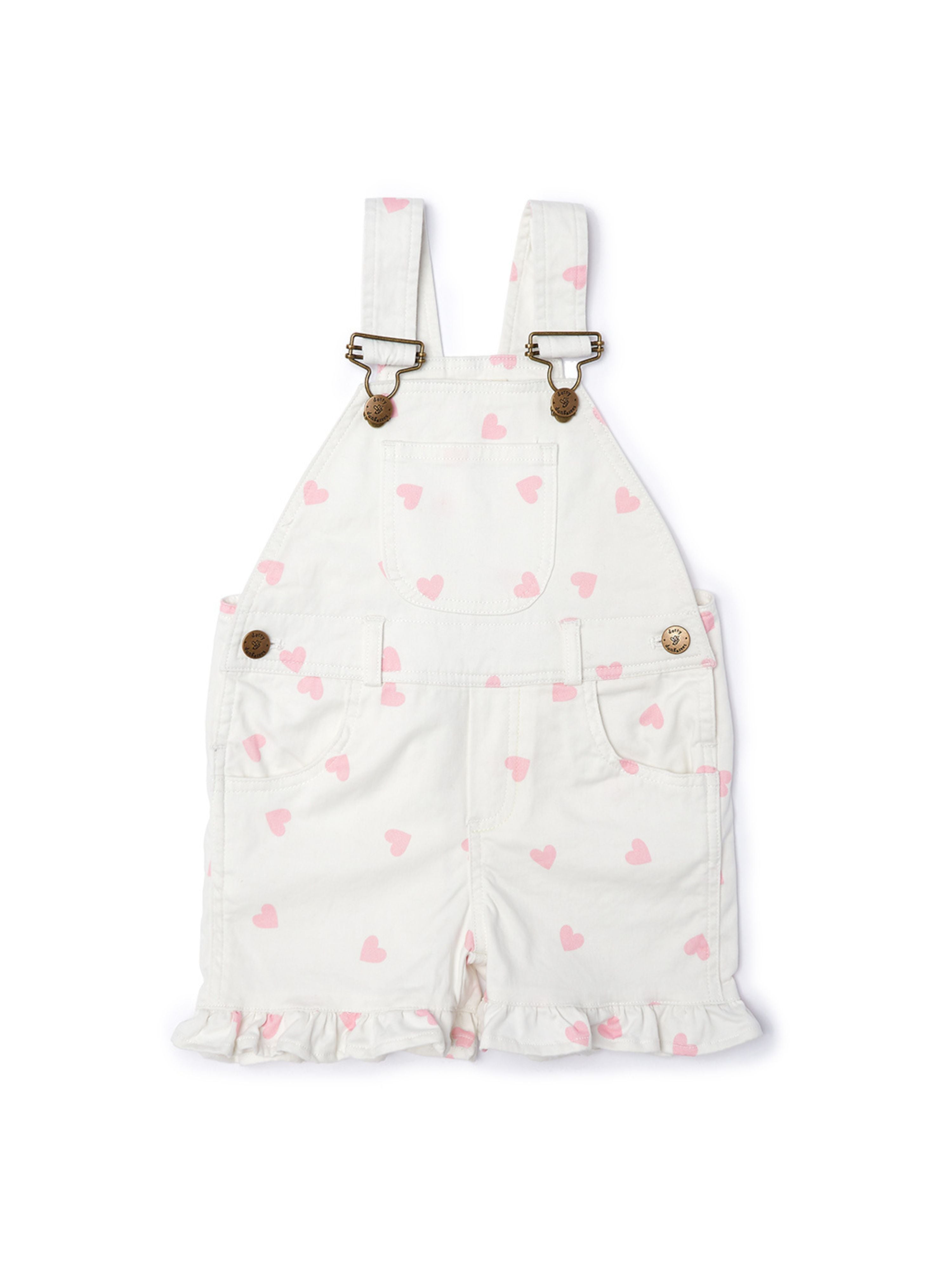  Dotty Dungarees Summer Love Heart Overall Shorts - Pink - Bonton