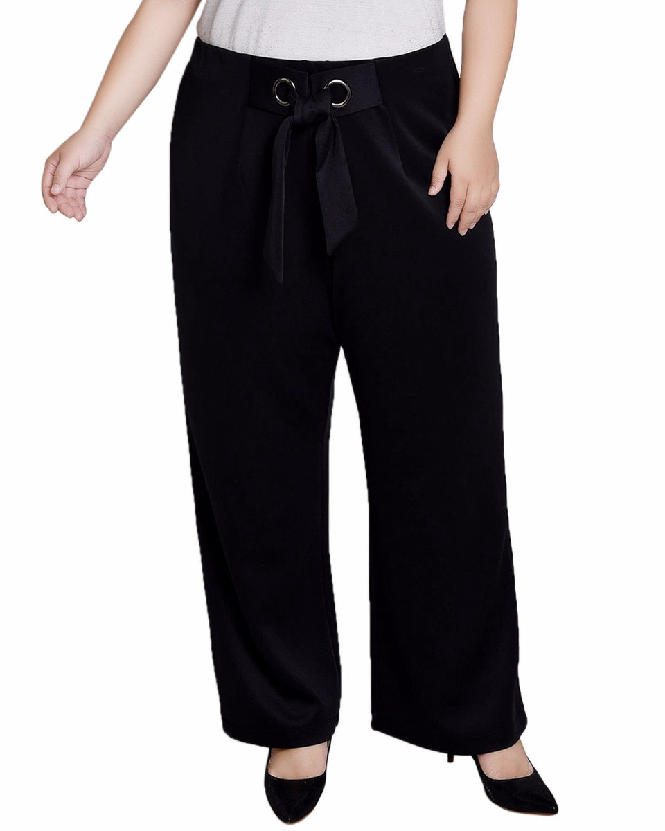  NY Collection Plus Size Wide Leg Grommet Pants - Black - Bonton