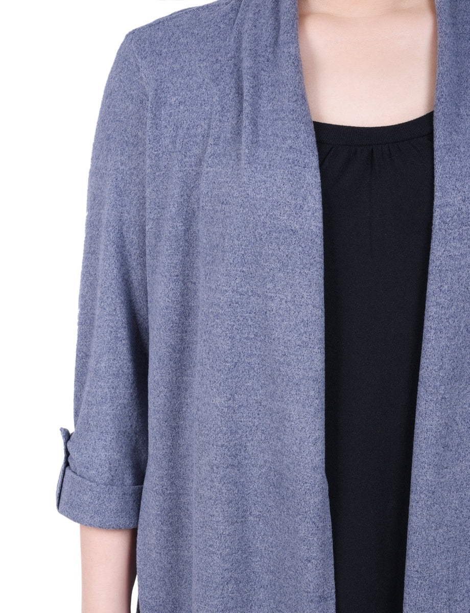  NY Collection Petite 3/4 Sleeve Two in One Top - Charcoal Grey - Bonton