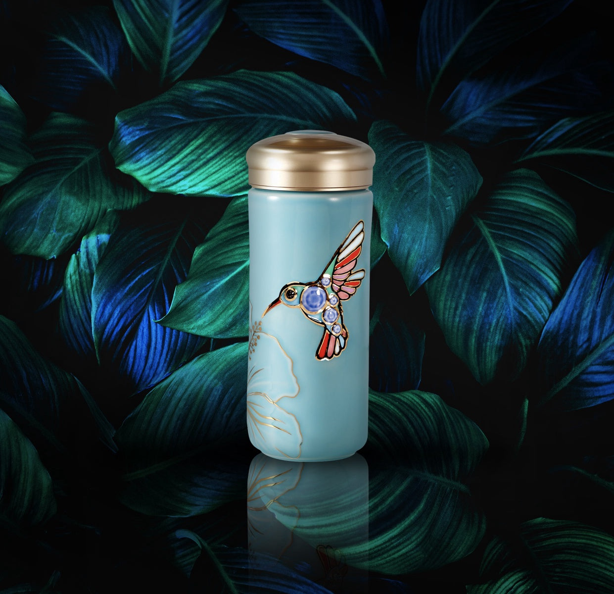  Acera The Hummingbird Travel Mug - Pink and Hand Painted Multi Colored Bird - Bonton