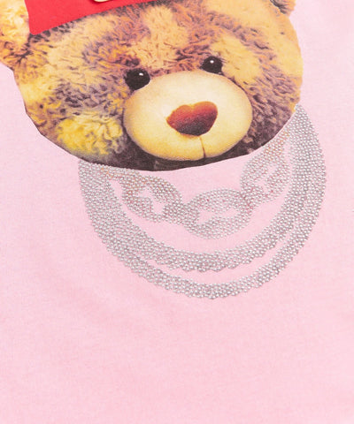 Teddy Rhinestone Short Sleeve Tee - Pink