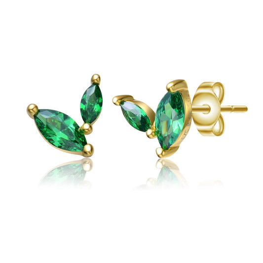 Kids 14k Gold Plated Colored Cubic Zirconia Fern Leaf Stud Earrings