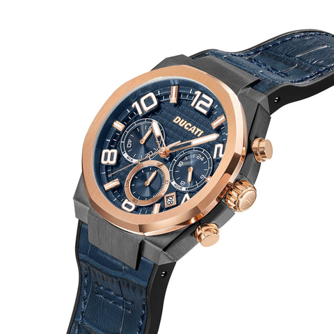 Ducati Chrono Watch Blu Leather&Silicon Strap
