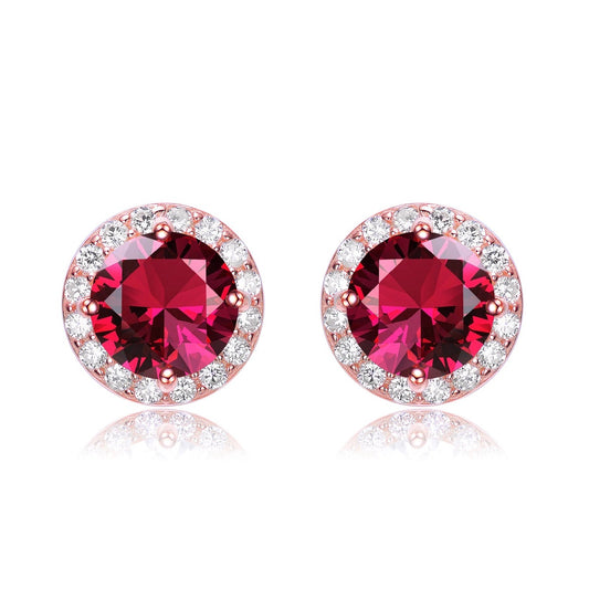 Round Shaped Stud Earrings With Colored Cubic Zirconias