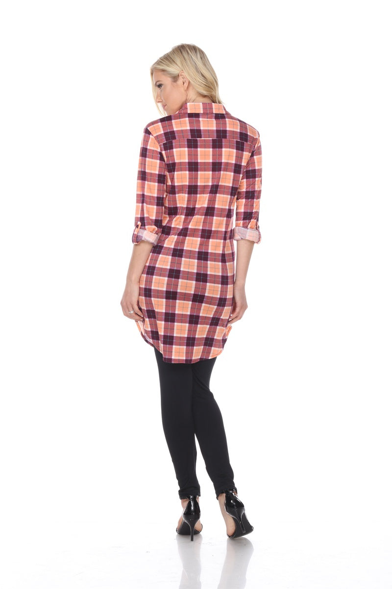  White Mark Women's Piper Stretchy Plaid Tunic Top - S - Bonton