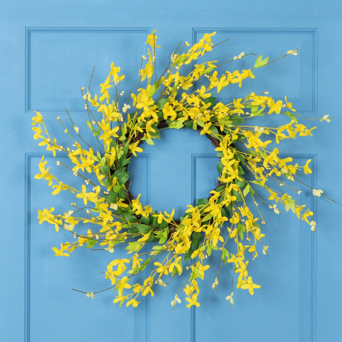  Northlight Forsythia and Leaves Artificial Spring Floral Wreath  Yellow - 20-Inch - Default Title - Bonton