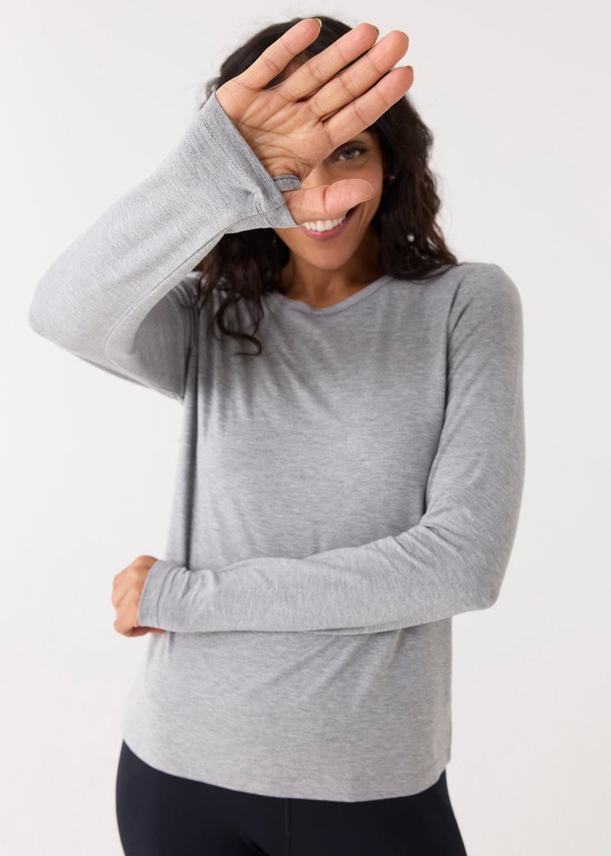  Cabana Life Grey Bamboo Long Sleeve Top - XS - Bonton