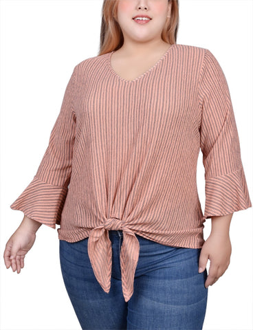Plus Size 3/4 Bell Sleeve Textured Knit Top
