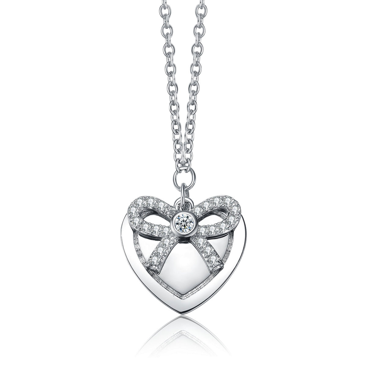  Rachel Glauber Chic White Gold Plated Bow Tie on Heart Shaped Pendant - Default Title - Bonton