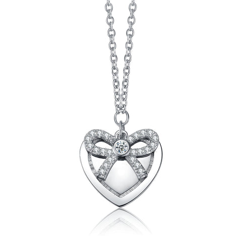 Chic White Gold Plated Bow Tie on Heart Shaped Pendant