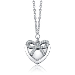 Chic White Gold Plated Bow Tie on Heart Shaped Pendant