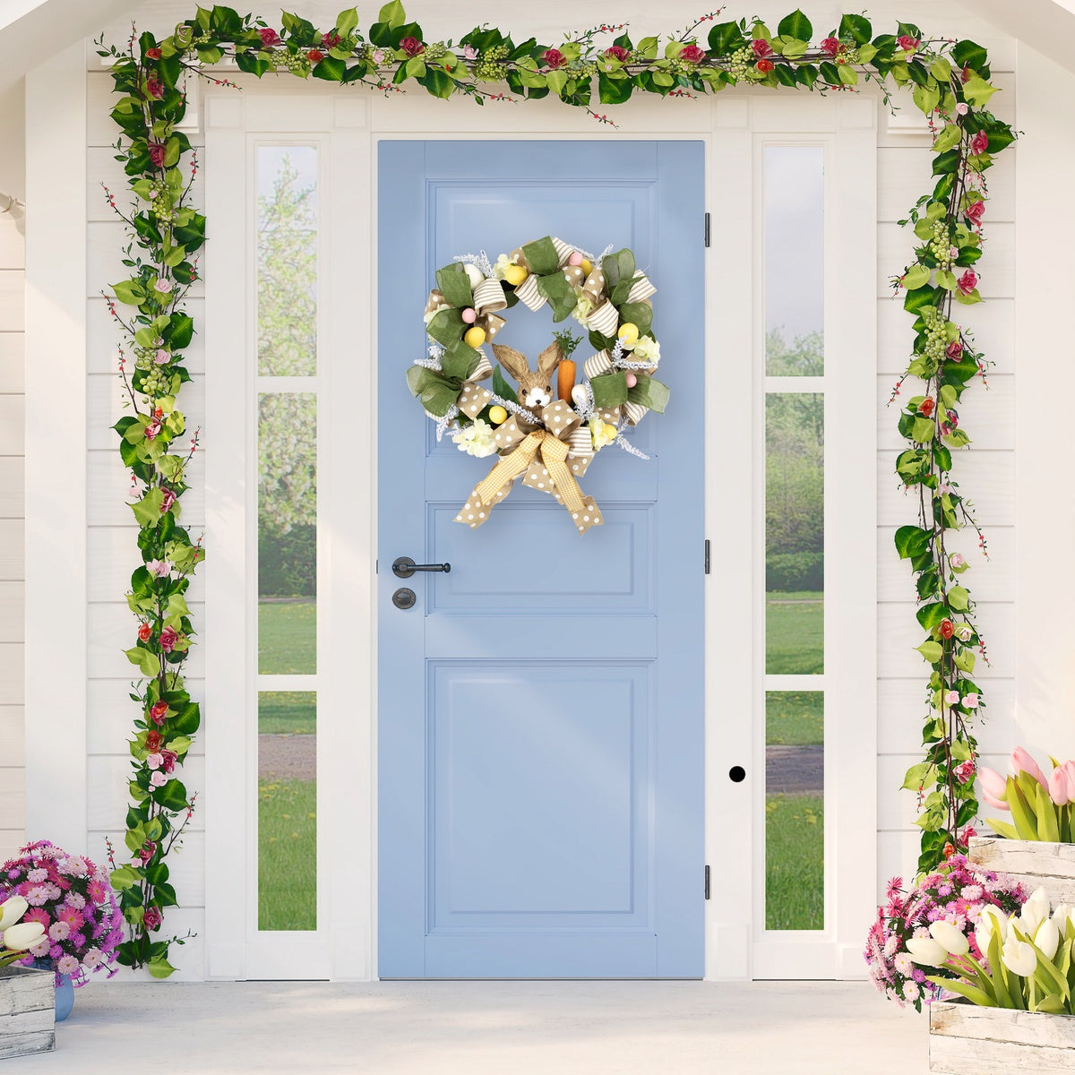  Northlight Bunny and Bows Floral Easter Wreath - 22
