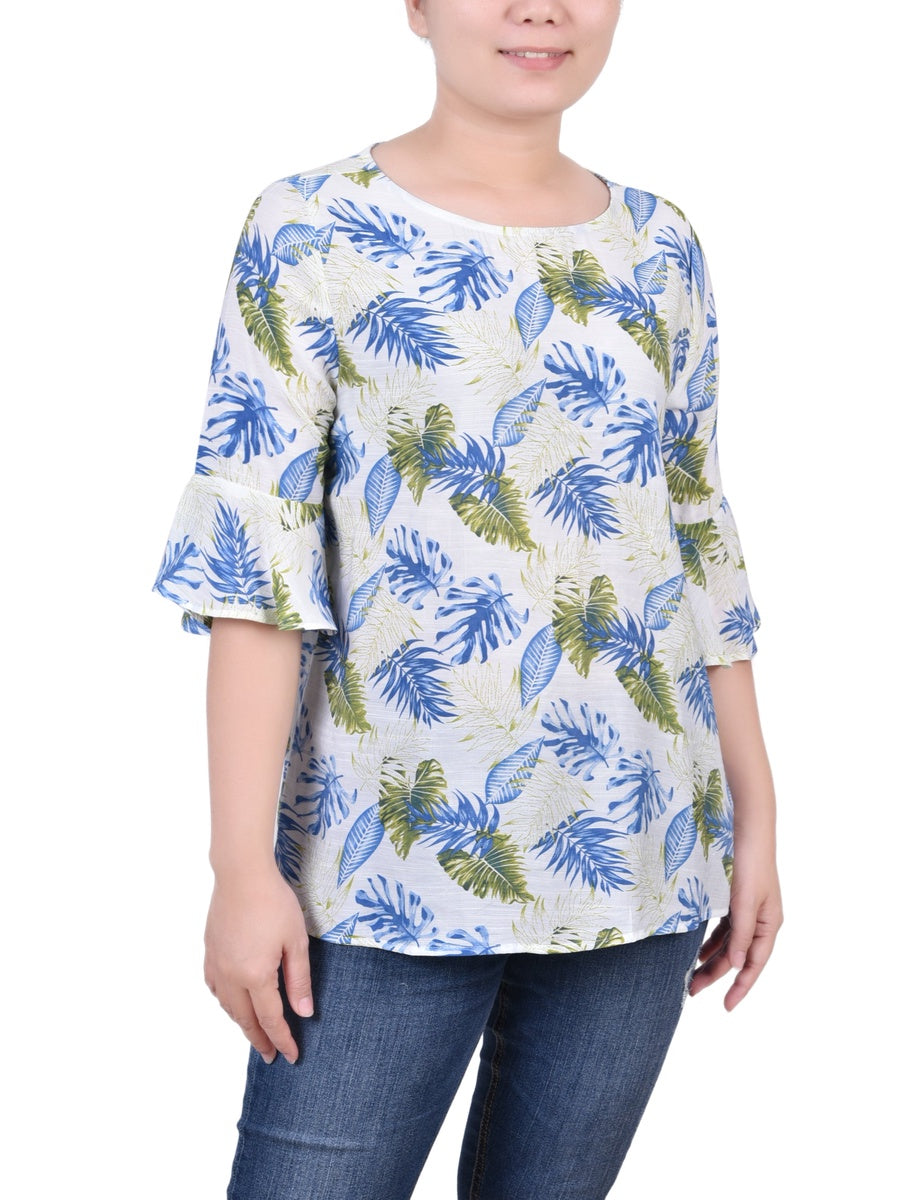  NY Collection Bell Sleeve Blouse - Green Capetropic - Bonton