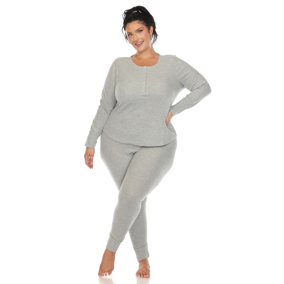  White Mark Plus Size Waffle Pajama Set - 1X - Bonton