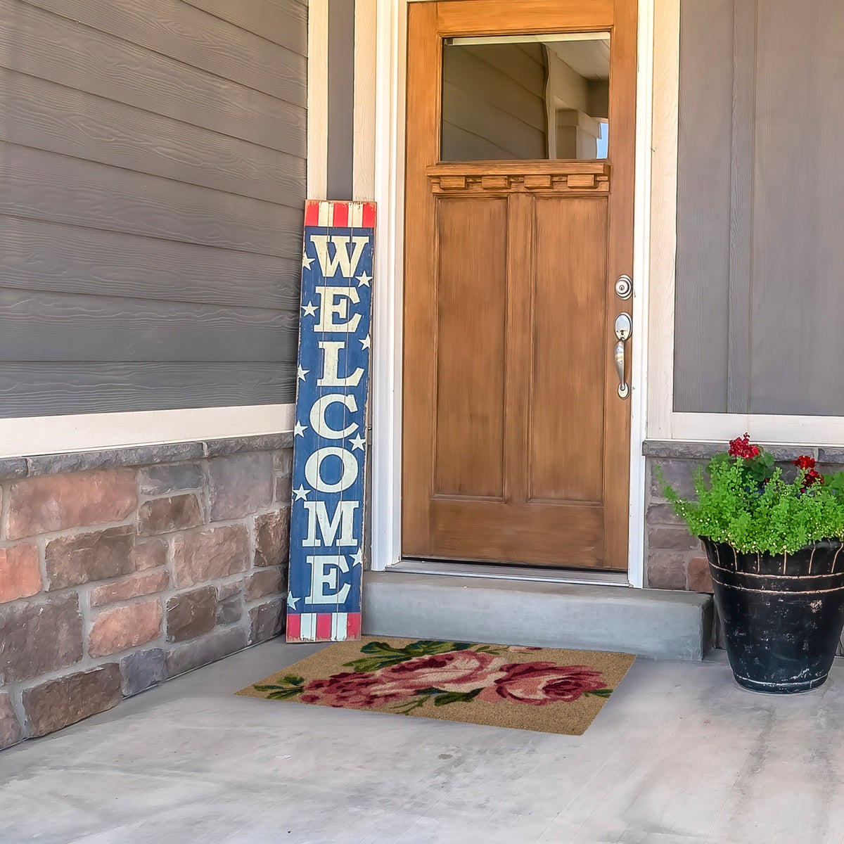  Northlight Natural Coir Pink and Green Floral Spring Doormat 18