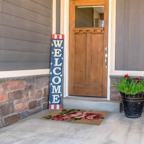 Natural Coir Pink and Green Floral Spring Doormat 18" X 30"