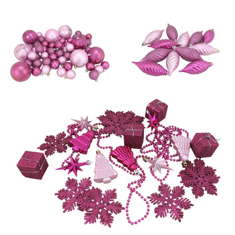 125ct Bubblegum Pink Shatterproof 4-Finish Christmas Ornaments 5.5" (140mm)