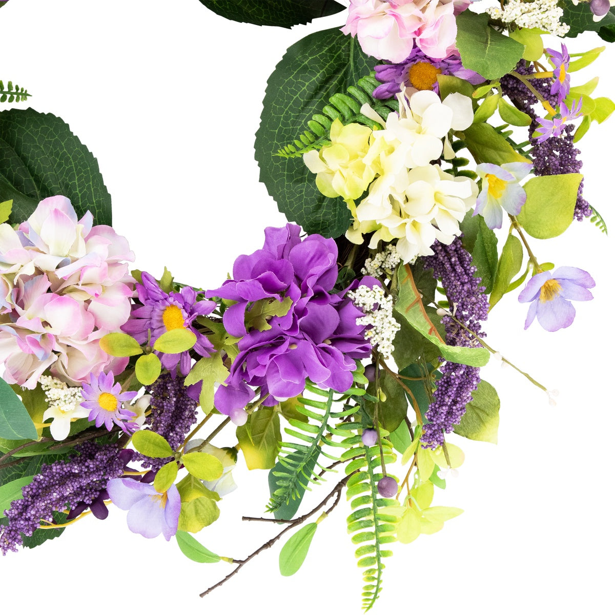  Northlight Hydrangea and Foliage Spring Floral Twig Wreath  Purple 26