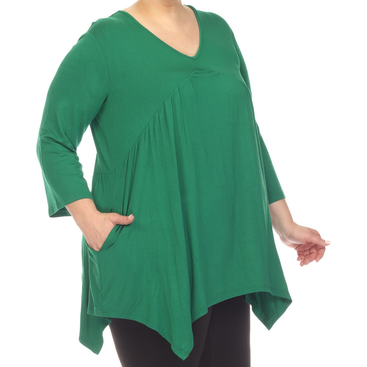  White Mark Plus Size Empire Waist V-Neck Tunic Top - 1X - Bonton