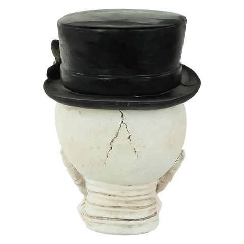 9" Skull With Top Hat and Roses Halloween Decoration