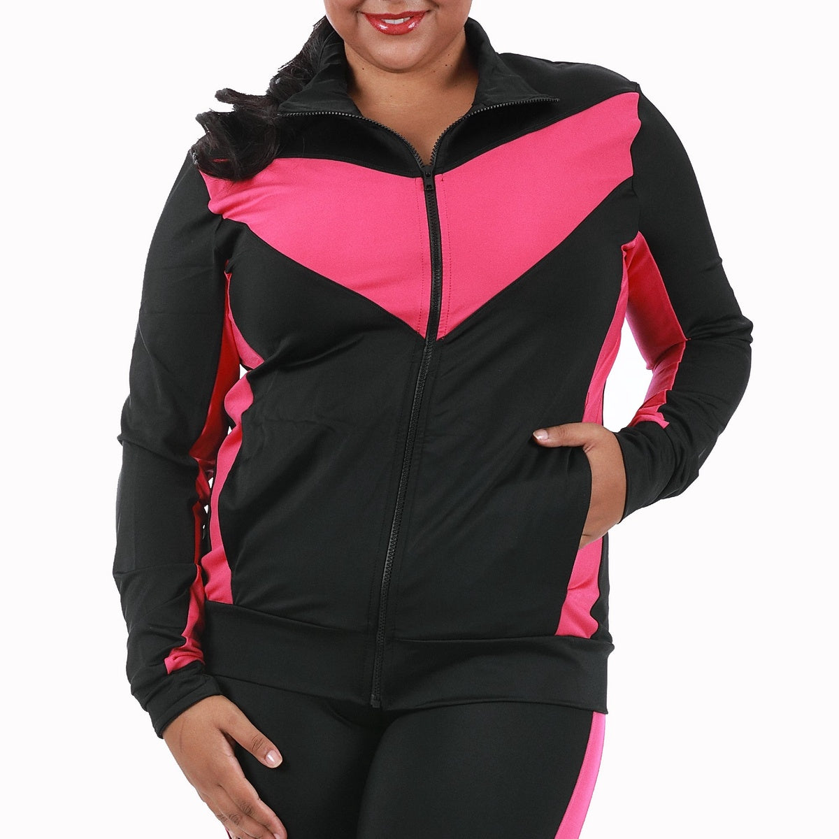  InstantFigure InstantFigure Curvy Plus Size Activewear Compression Jacket AWJ029C - Black/White - Bonton