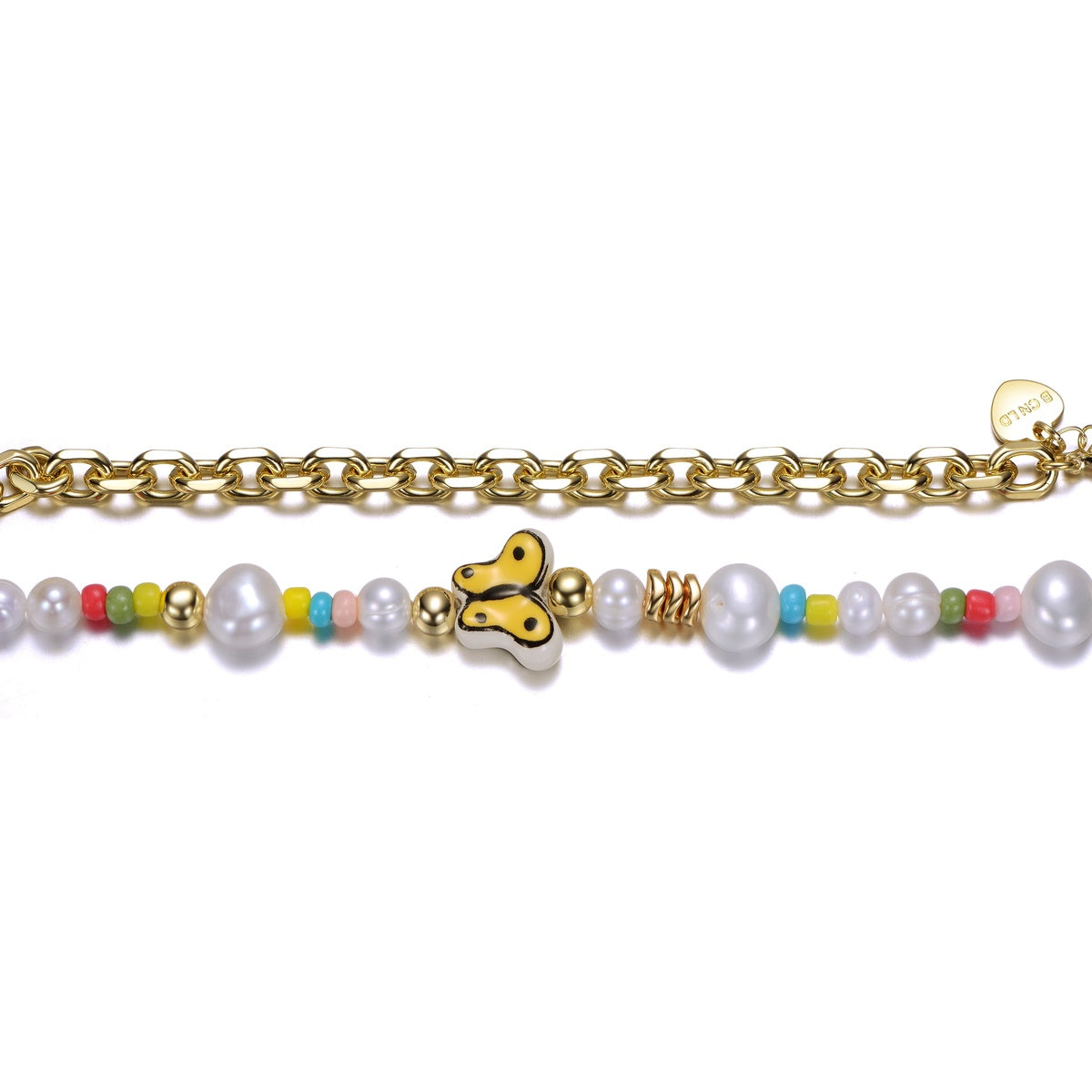  GigiGirl Kids 14k Gold Plated Multi Color Beads With Freshwater Pearls and a Butterfly Charm Necklace - Default Title - Bonton