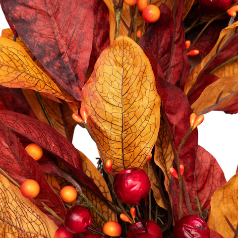 Berries With Leaves Artificial Fall Harvest Twig Wreath  24-Inch  Unlit