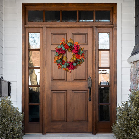 Fall Harvest Artificial Floral and Pinecone Wreath - 22" - Orange and Burgundy