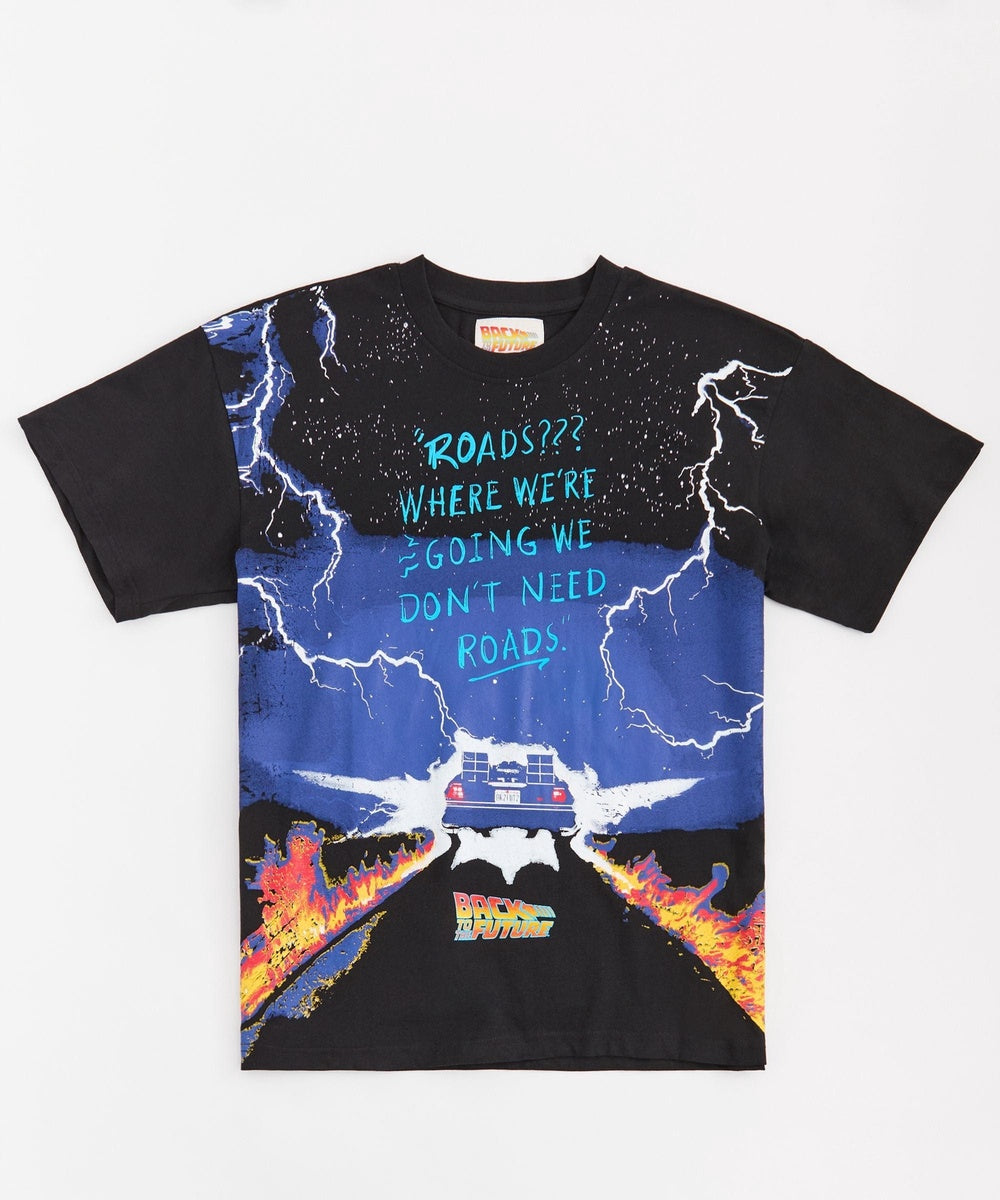  Back to the Future We Don't Need Roads Short Sleeve Tee - Black - BLACK - Bonton