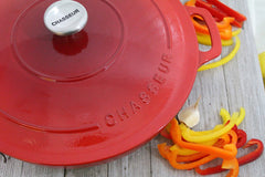 Chasseur French Enameled Cast Iron Braiser With Lid, 2.6-Quart, Red