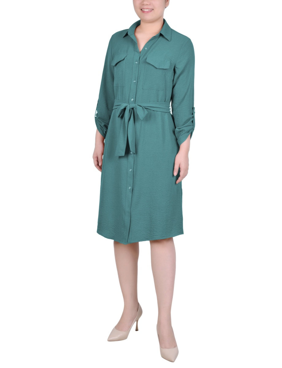  NY Collection Long Roll Tab Sleeve Shirtdress - Ginger Bread - Bonton