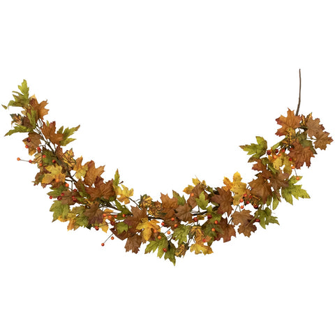 5' X 8" Maple Leaves and Berries Artificial Fall Harvest Garland  Unlit
