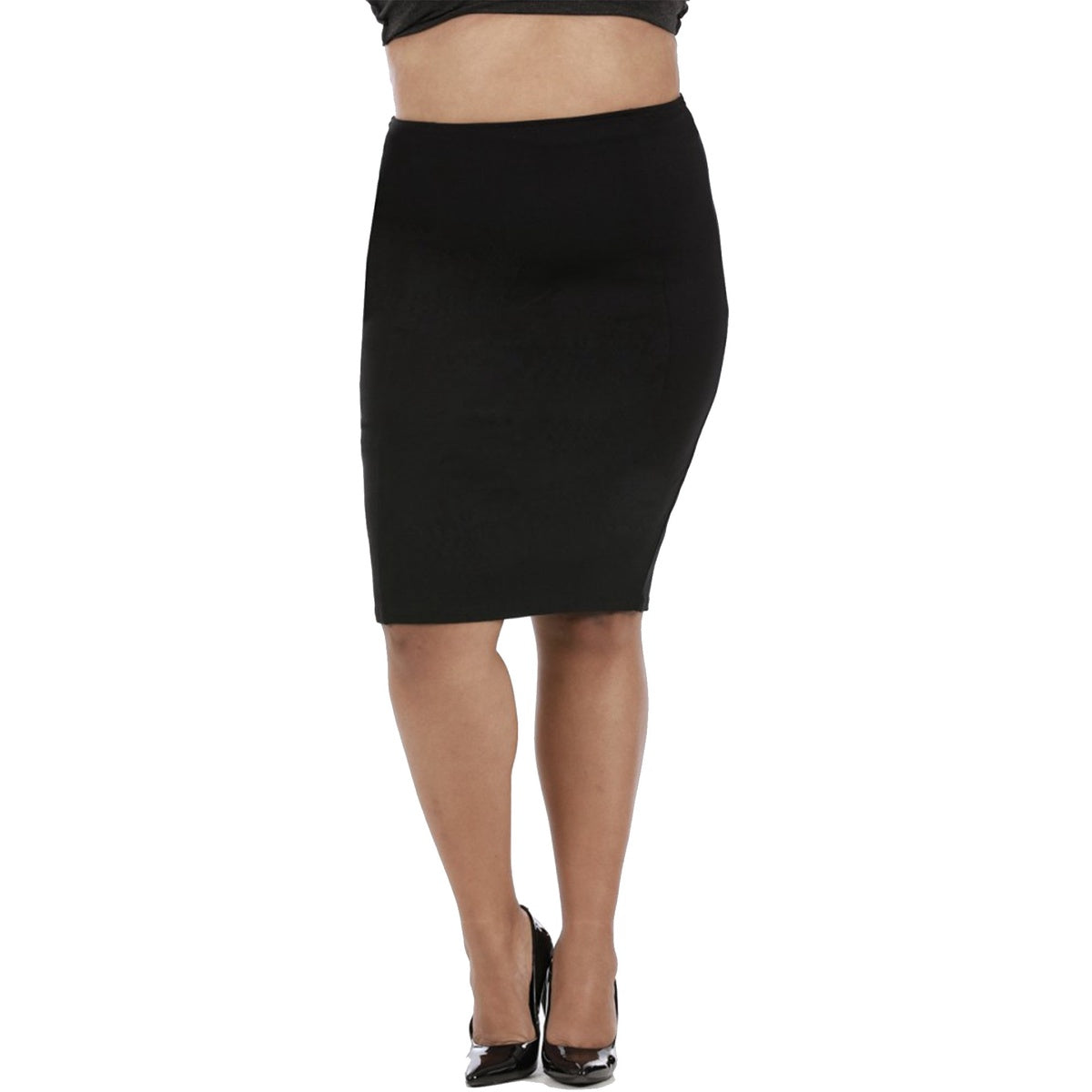 InstantFigure InstantFigure Curvy Plus Size Short Pencil Skirt 168024C - Black - Bonton