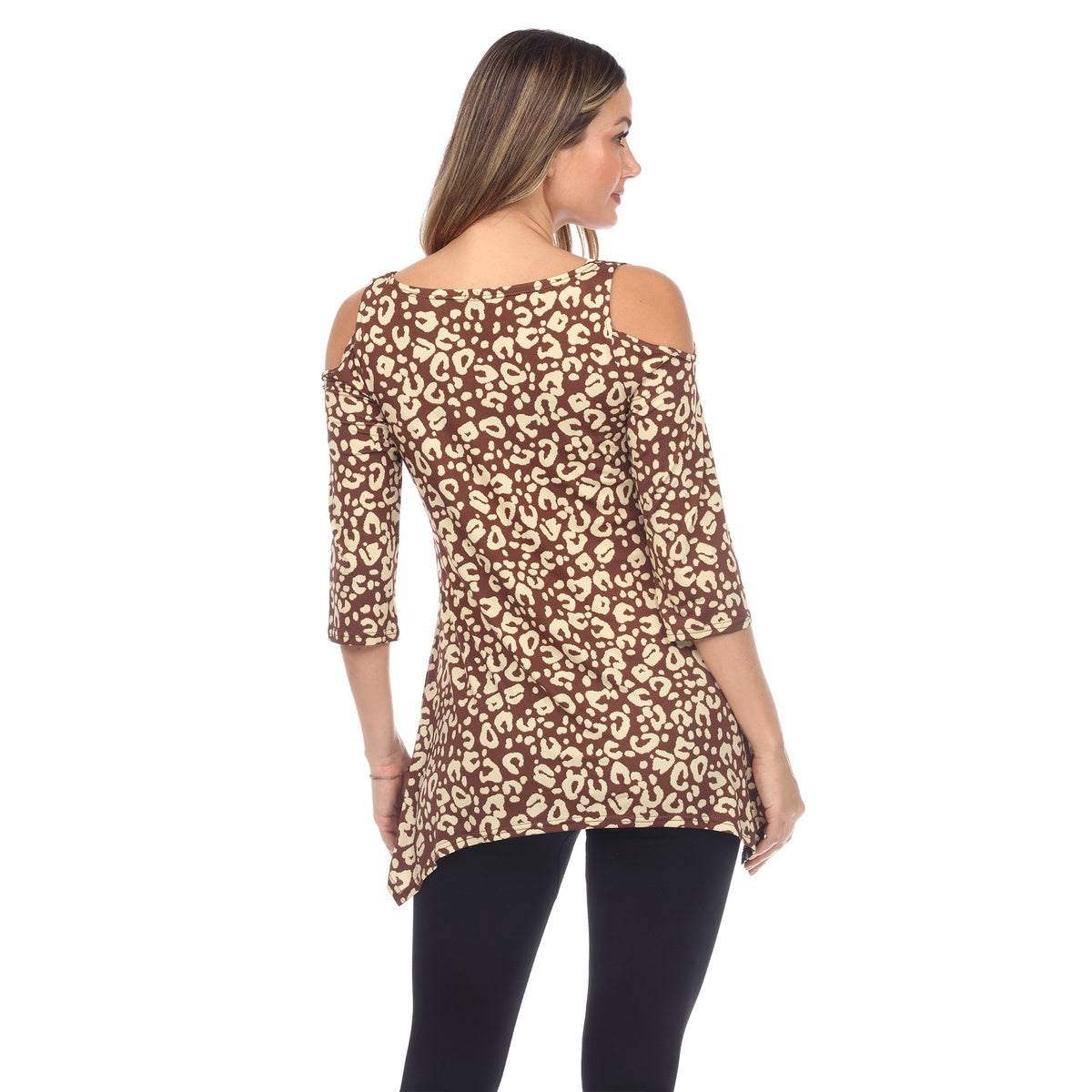  White Mark Women's Leopard Cold Shoulder Tunic - S - Bonton