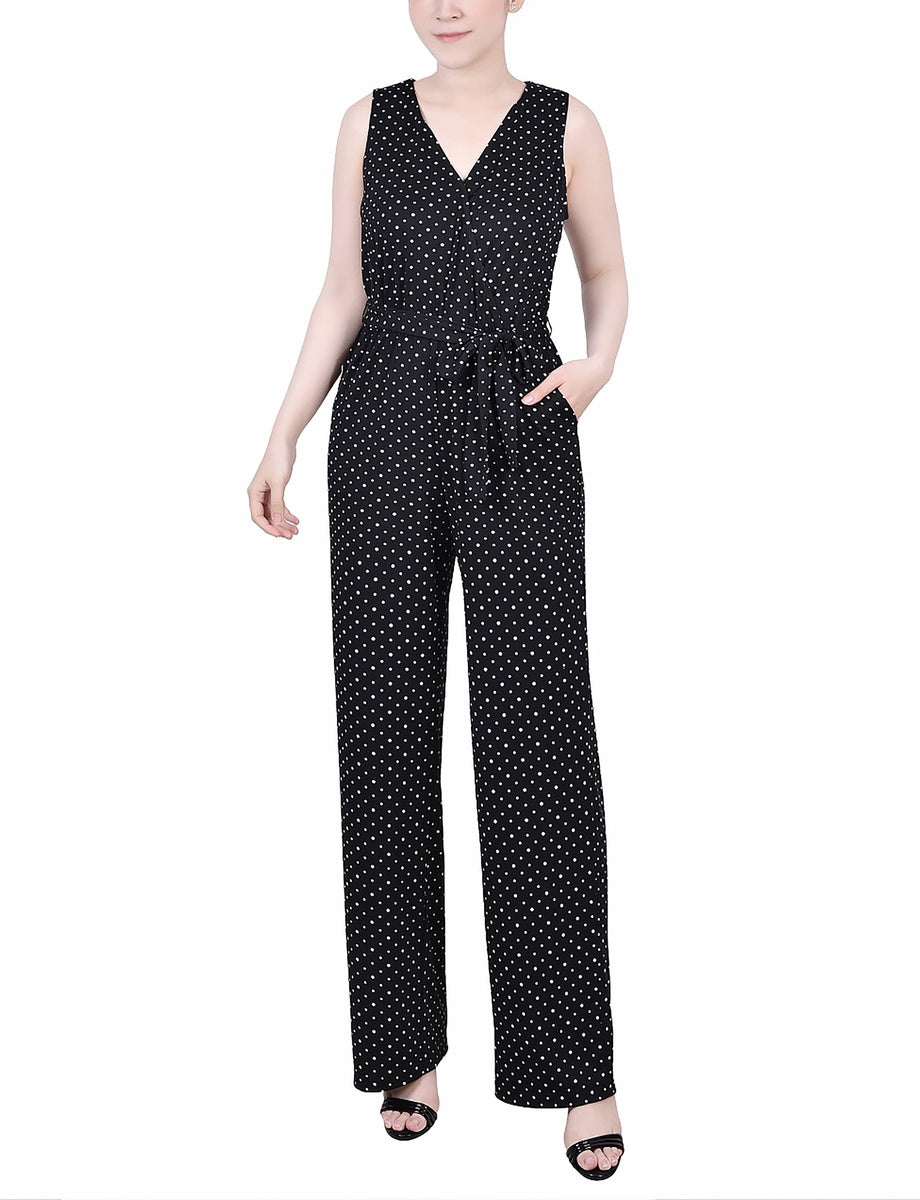  NY Collection Petite Sleeveless Belted Jumpsuit - Night Icemoon - Bonton